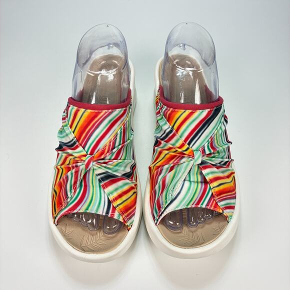 Bzees Smile II White Slide Wedge Sandal Striped Slip-On Shoe Women’s Size 8.5M - Picture 3 of 10